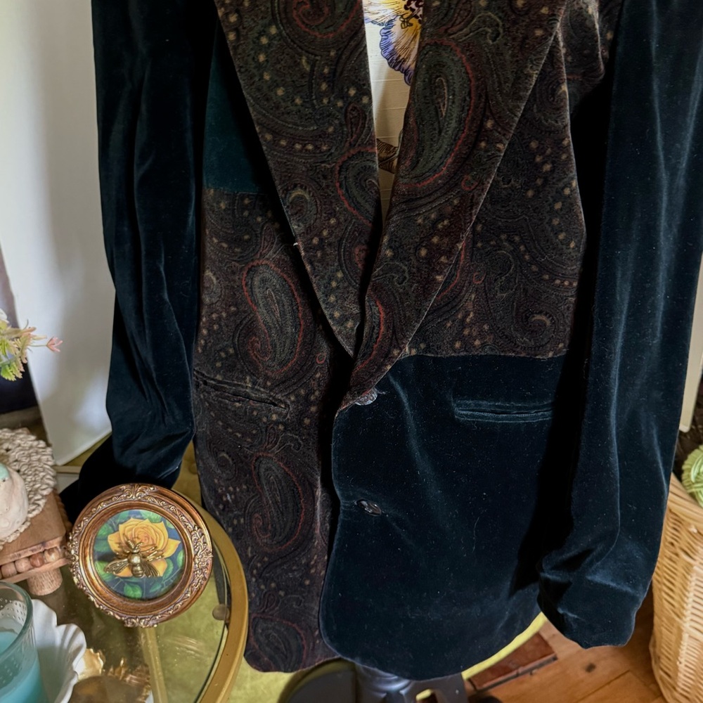 VELVET SUIT JACKET NAVY PAISLEY LOUNGE BLAZER PONTE DE UOMO ITALY 🇮🇹 VTG SIZE 38 - Picture 3 of 4